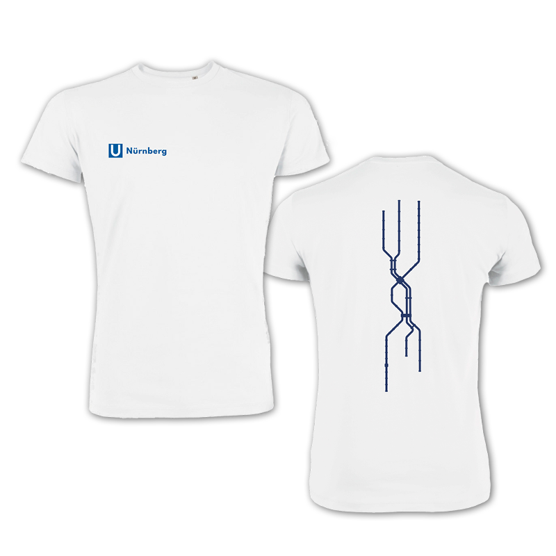 T-Shirt weiß U-Bahn-Netz-Nürnberg Rückseite Vorderseite U-Bahn Nürnberg-Logo