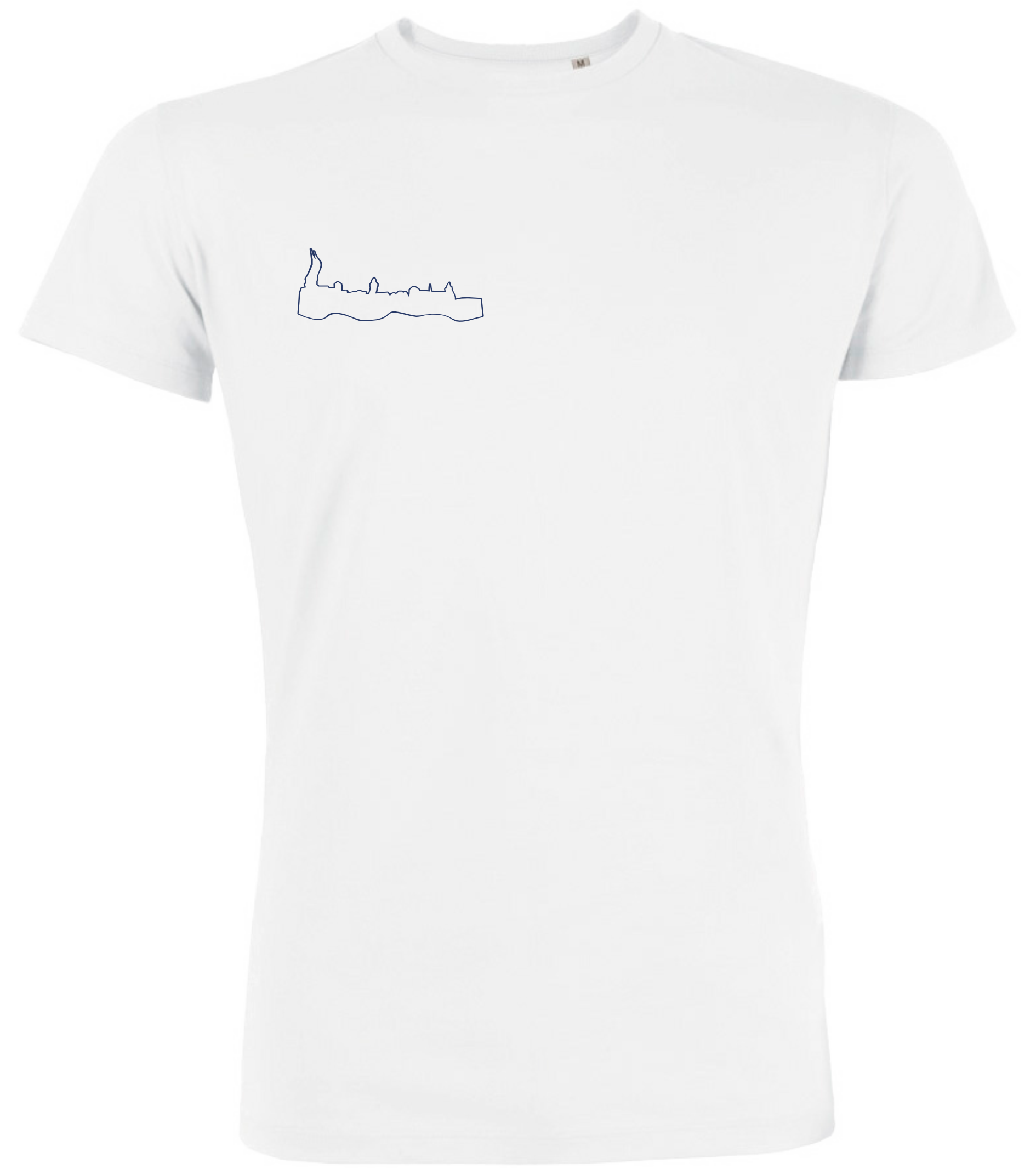Vorderseite des weißen T-Shirts mit der Skyline Nürnbergs.
