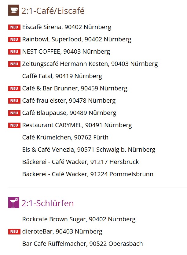 Schlemmerblock Nürnberg Auflistung der Teilnehmenden Restaurants