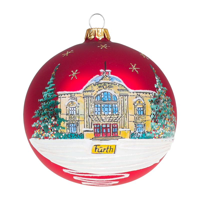 Rote Christbaumkugel mit Motiv Fürther Stadttheater