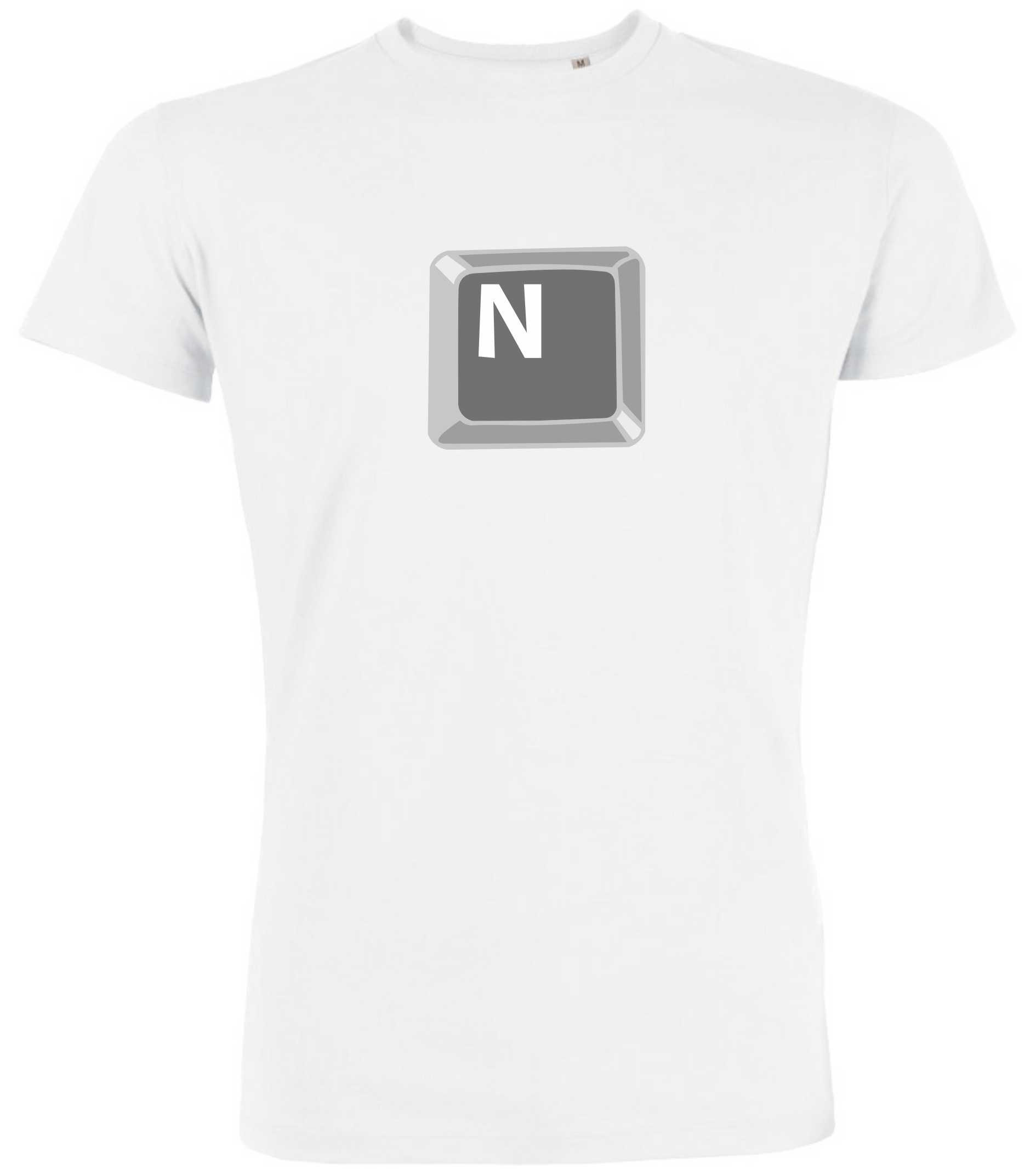 Vorderseite weißes T-Shirt mit Buchstabentaste N in grau