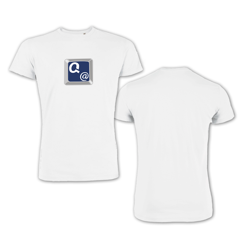 T-Shirt weiß, Taste Q auf der Vorderseite in blau