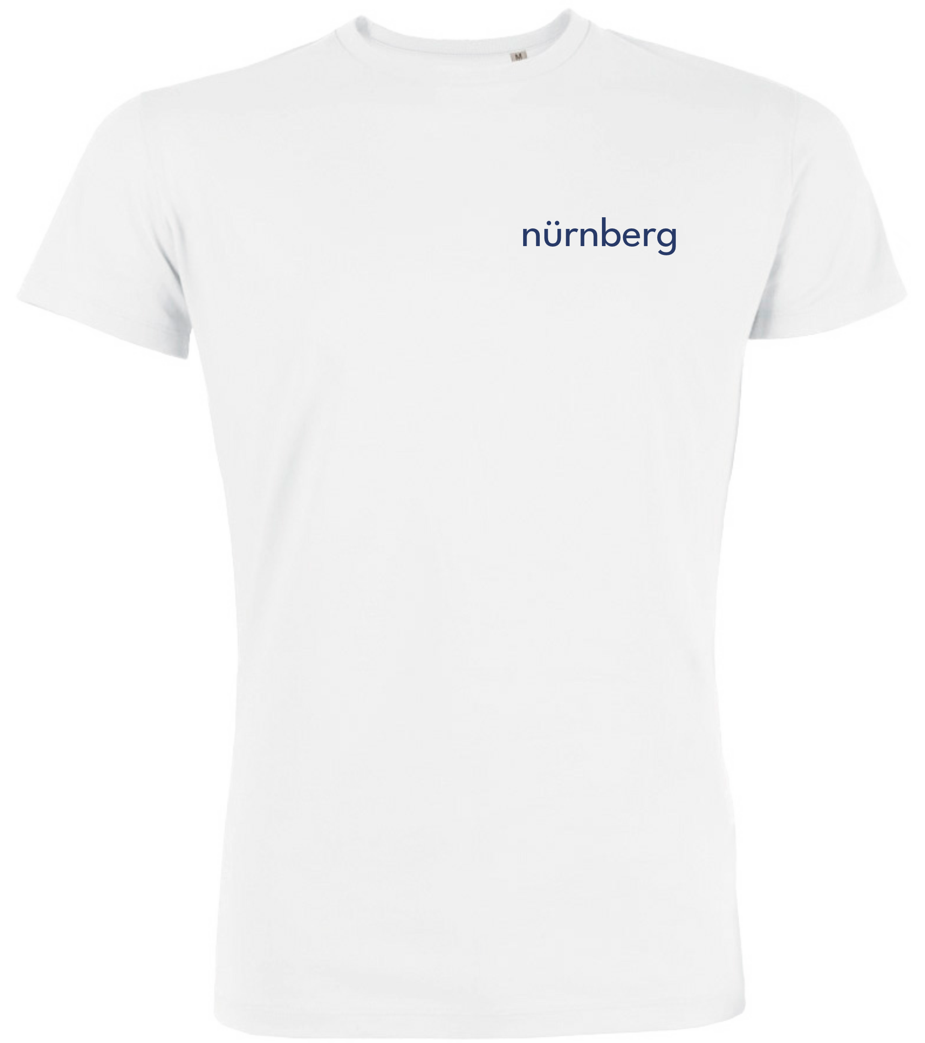 Vorderseite des weißen T-Shirts mit der Aufschrift Nürnberg.