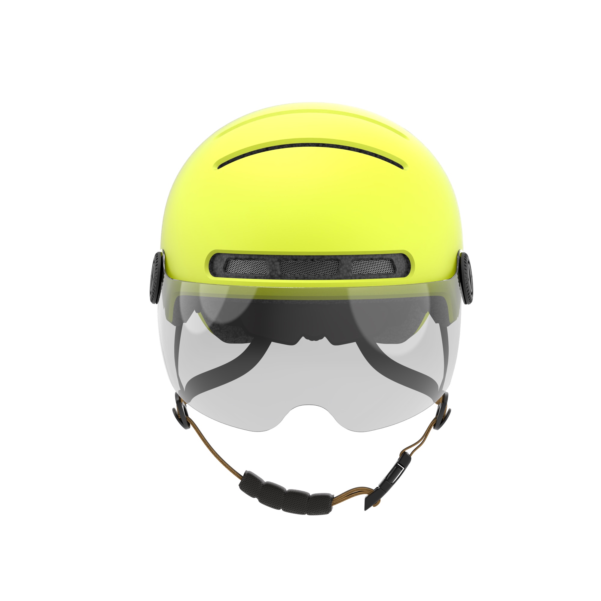 Fahrradhelm gelb mit Visier Ansicht von vorne